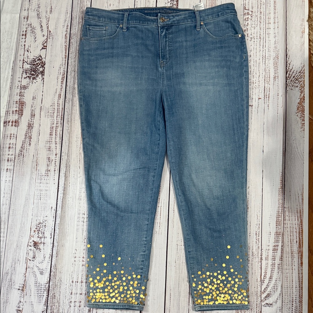 Chico's So Slimming Girlfriend Slim Leg Ankle Jeans with Gold Sequin 1X - Picture 14 of 14